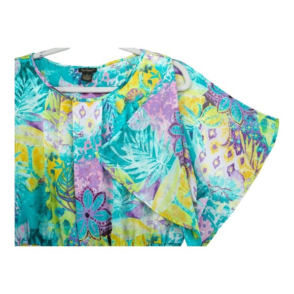 NEW OPTIONS MULTI-COLOR FLORAL DESIGN‎ SHORT SLEEVE TOP SIZE MEDIUM - Picture 4 of 8